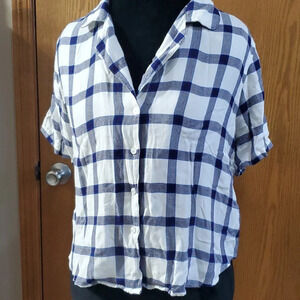 Rails admiral blue white plaid short sleeve cropped top